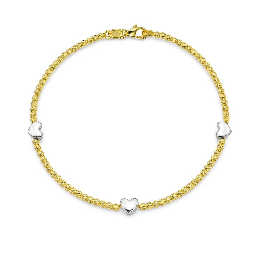 14K Yellow and White Gold Heart Bead Bracelet