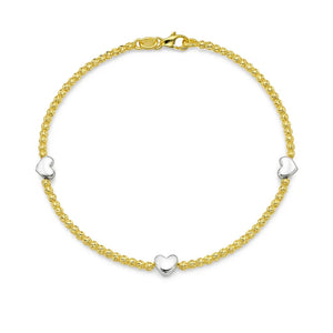 14K Yellow and White Gold Heart Bead Bracelet
