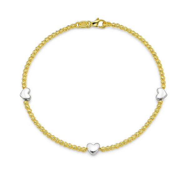 14K Yellow and White Gold Heart Bead Bracelet