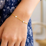 14K Yellow and White Gold Heart Bead Bracelet thumbnail 4