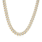 14K two-tone gold Miami Cuban chain necklace with white pave links thumbnail 1
