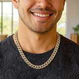 14k Two Tone Gold Miami Cuban Chain Necklace with White Pave thumbnail 9