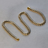 14k Two Tone Gold Miami Cuban Chain Necklace with White Pave thumbnail 4
