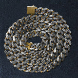 14k Two Tone Gold Miami Cuban Chain Necklace with White Pave thumbnail 5