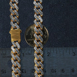 14k Two Tone Gold Miami Cuban Chain Necklace with White Pave thumbnail 6
