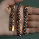 14k Two Tone Gold Miami Cuban Chain Necklace with White Pave thumbnail 7