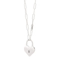 925 sterling silver heart padlock necklace with rhodium plated finish