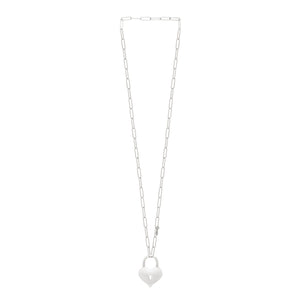 Sterling Silver Rhodium Plated Padlock Heart Necklace