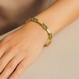 14k Yellow Gold Malachite Paperclip Gem Link Bracelet (7.00 mm) thumbnail 4