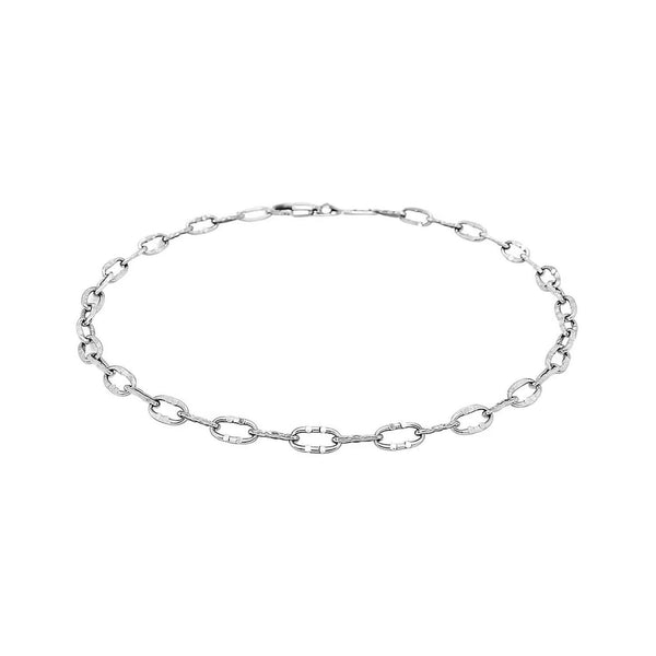 14k White Gold Anklet with Fancy Hammered Oval Links