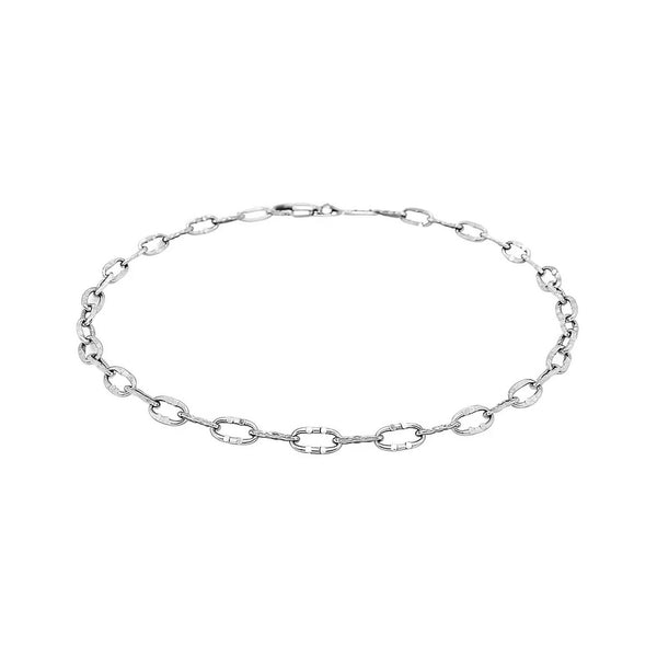 14k White Gold Anklet with Fancy Hammered Oval Links