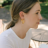 14k Yellow Gold Medium Bamboo Hoop Earrings thumbnail 3