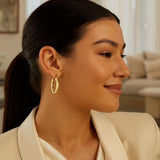 14k Yellow Gold Medium Bamboo Hoop Earrings thumbnail 4