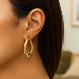 14k Yellow Gold Medium Bamboo Hoop Earrings thumbnail 5