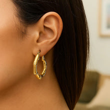 14k Yellow Gold Medium Bamboo Hoop Earrings