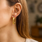 14k Yellow Gold Medium Bamboo Hoop Earrings thumbnail 6