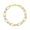 14K two-tone gold paperclip bracelet with 6.20 mm alternating white and yellow links