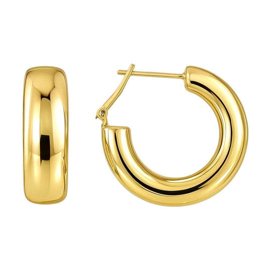 14K yellow gold large omega C hoop earrings with polished finish
