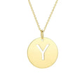 14K yellow gold disc initial Y pendant with cut-out letter design