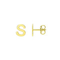 14K yellow gold initial S stud earrings with polished letter design
