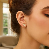 14K Yellow Gold Yours Truly Initial S Stud Earrings thumbnail 3