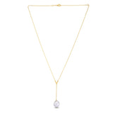 14K yellow gold lariat necklace with pear-shaped pearl drop thumbnail 1