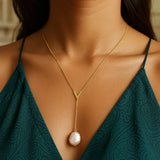 14k Yellow Gold Tesoro Pearl Lariat Necklace thumbnail 7