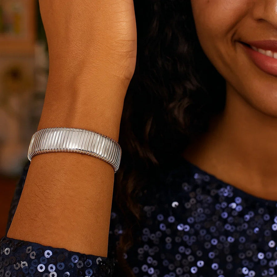 Sterling Silver Rhodium Plated Extra Thick Tubogas Bracelet (18.00 mm)