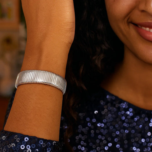 Sterling Silver Rhodium Plated Extra Thick Tubogas Bracelet (18.00 mm)
