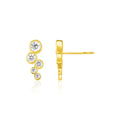 14K yellow gold climber earrings with circle-set cubic zirconia stones
