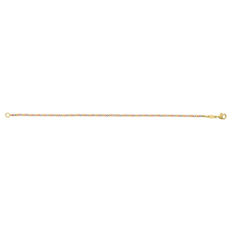 10K Yellow Gold Tricolor Diamond Cut Bead Bracelet