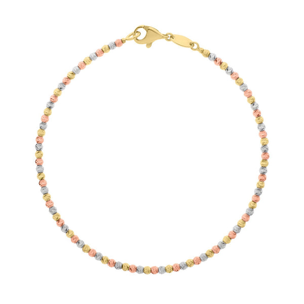 10K Yellow Gold Tricolor Diamond Cut Bead Bracelet