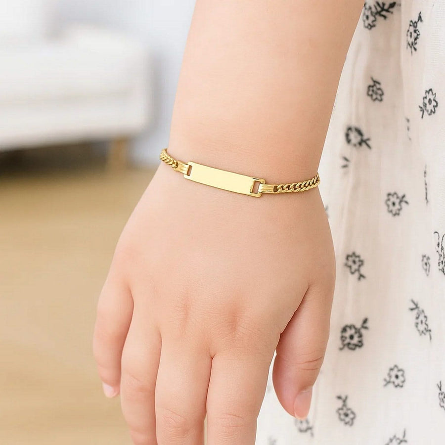 14k Yellow Gold Curb Link Style Children's ID Bracelet