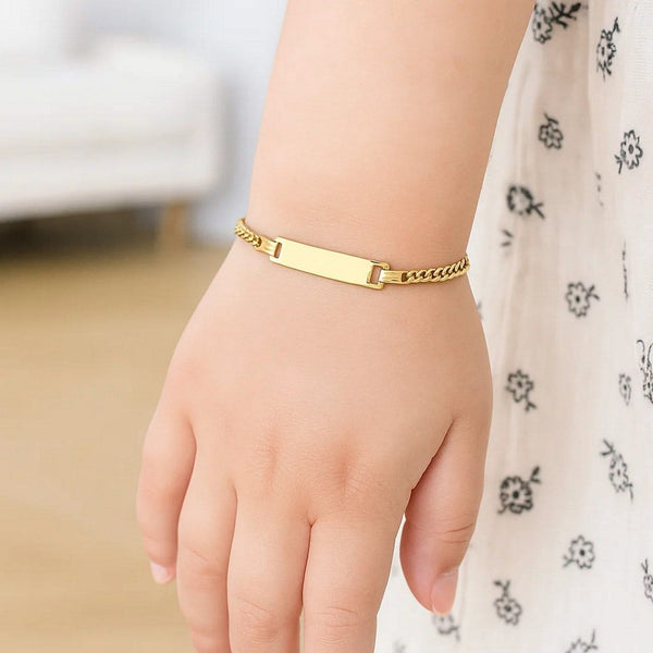 14k Yellow Gold Curb Link Style Children's ID Bracelet