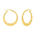 14K yellow gold oval electroform hoop earrings with a lightweight polished profile