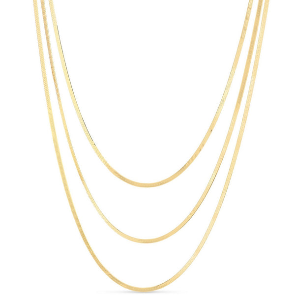14k Yellow Gold Three Strand Herringbone Chain Necklace