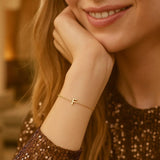 14K Yellow Gold Mini Initial F Bracelet thumbnail 5