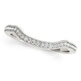 14K white gold ring with round diamond stones in a curved pave band thumbnail 1