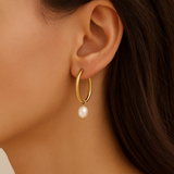 Pearl Drop Oval Earrings in 14K Yellow Gold thumbnail 5
