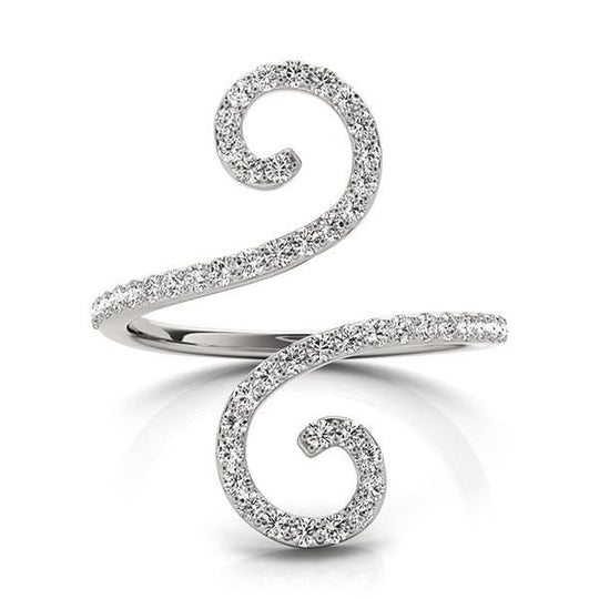 14K white gold ring with pave diamond stones in open flourish design