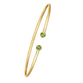 14K yellow gold open cuff bangle with peridot stones