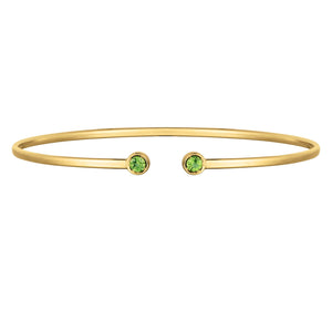 14K Yellow Gold Peridot Open Cuff Bangle (2.00 mm)