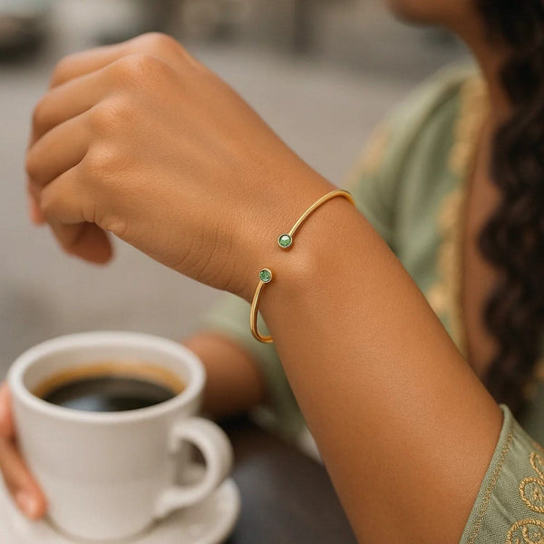 14K Yellow Gold Peridot Open Cuff Bangle (2.00 mm)