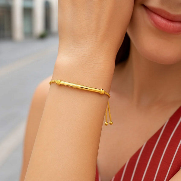 14k Yellow Gold Smooth Curved Bar and Lariat Style Bracelet (1.00 mm)