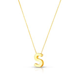 14K yellow gold block letter initial S pendant necklace thumbnail 1