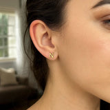 14K Yellow Gold Yours Truly Initial N Stud Earrings thumbnail 3