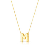 14K yellow gold block letter initial M pendant necklace thumbnail 1