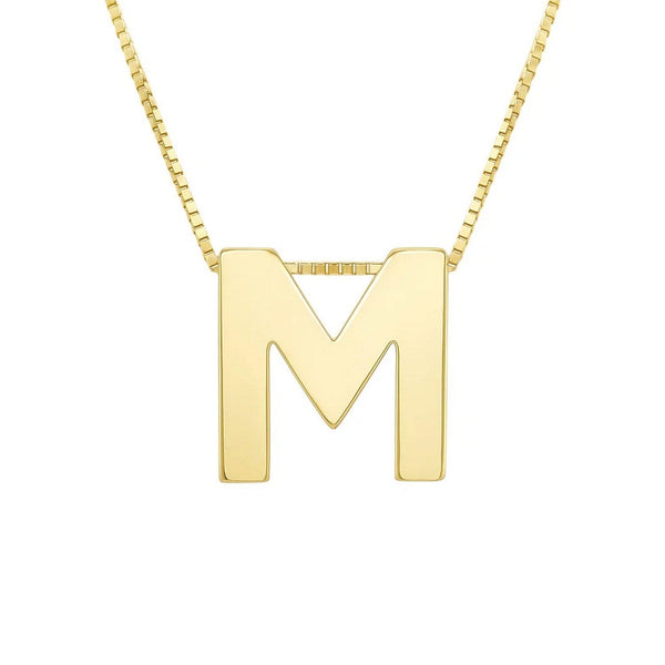 14K Yellow Gold Yours Truly Block Letter Initial M Necklace