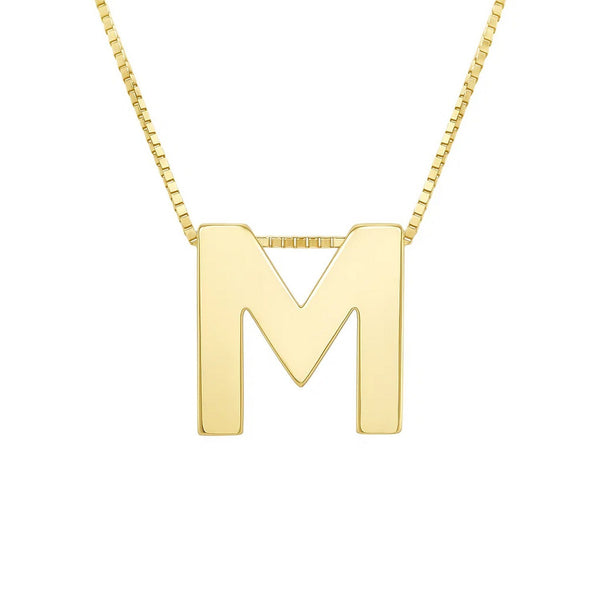 14K Yellow Gold Yours Truly Block Letter Initial M Necklace
