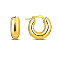 14K yellow gold small puffy click hoops with a rounded hollow profile
